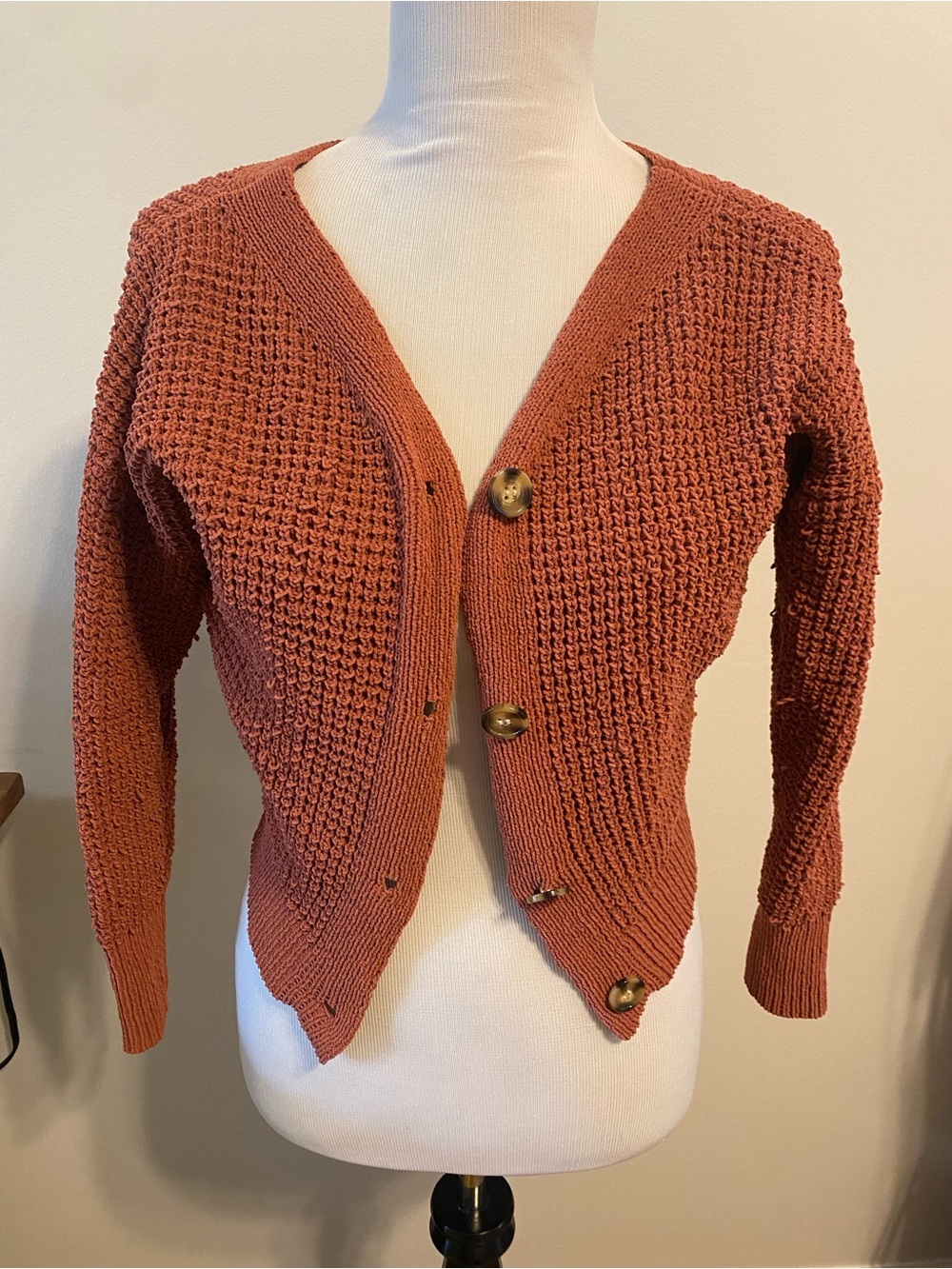 Moon & Madison Terracotta Rust Cropped Chunky Knit Cardigan Sweater